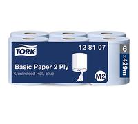 Tork Papier d'Essuyage Basic pour Distributeur à Dévidage Central bleu M2, Papier d'essuyage économique, 6 x 150 m, 128107