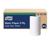 Tork Papier d'Essuyage Basic Vario Rouleau blanc W5, Essuie-mains multi-usages, 10 x 55 m, 129265