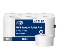 Tork Papier toilette double épaisseur Mini Jumbo Advanced T2 blanc - 472102 - Lot de 12 rouleaux de 180 m