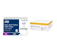 Tork Papier Toilette Feuilles extra-doux blanc T3, Premium, 2 plis, 30 x 252 feuilles, 114276 & AmazonCommercial rouleaux de papier essuie-mains, pliage en V, 3990 pièces, 15 lot de 266, Blanc