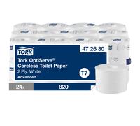 Tork Papier toilette OptiServe - T7- Rouleau de 820 feuilles - 2 plis - Sans mandrin Advanced - Blanc - 472630 - Carton de 24 rouleaux