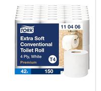 Tork Papier Toilette Rouleau traditionnel extra-doux blanc T4, Premium, 4 plis, 42 x 150 Feuilles, 110406