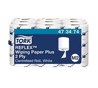 Tork Reflex 473474 Papier d'essuyage multi-usages Advanced, compatible avec le système M3 / 2 plis - 67m x 19,4cm - lot de 9 bobines - Blanc