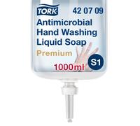 Tork Savon liquide antimicrobien pour les Mains S1, testé dermatologiquement, 1 x 1000 ml, 420709
