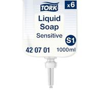 Tork Savon liquide Mains - Peaux sensibles S1, testé dermatologiquement, 6 x 1000 ml, 420701