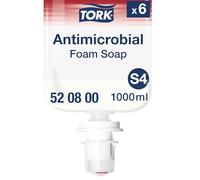 Tork Savon mousse antimicrobien pour les mains S4, qualité Premium, sans parfum, 6 x 1000 ml, 520800