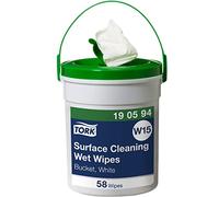 Tork Seau de Lingettes imprégnées pour Nettoyage de Surface blanc W15, texture résistante, 4 x 58 lingettes, 190594