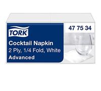 Tork Serviette Cocktail blanche, 477534 | pliage 1/4 2 plis, 24 cm x 24 cm, 200 serviettes