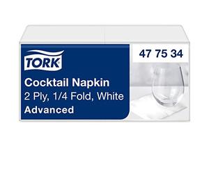 Tork Serviette Cocktail blanche, pliage 1/4 2 plis, 24 cm x 24 cm, 12 x 200 serviettes, 477534