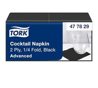 Tork Serviette Cocktail noire, 1/4 plier, 2 pli, 200 serviettes, 11.9cm x 11.9cm chaque, 477829