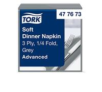 Tork Serviette Dinner Doux grise, pliage 1/4 3 plis, 40 cm x 39 cm, 100 serviettes, 477673