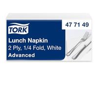 Tork Serviette Lunch blanc, pliage 1/4, 2 plis, 33 cm x 33 cm, 10 x 200 serviettes, 477149