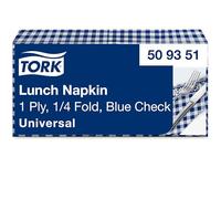 Tork Serviette Lunch carreaux bleus, pliage 1/4, 1 pli, 33 cm x 33 cm, 8 x 400 serviettes, 509351