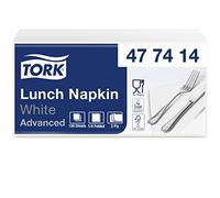 Tork Serviette Lunch doux blanc, pliage 1/4, 3 plis, 33 cm x 33 cm, 10 x 150 serviettes, 477414