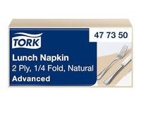 Tork Serviette Lunch naturel, pliage 1/4, 2 plis, 33 cm x 33 cm, 10 x 200 serviettes, 477350