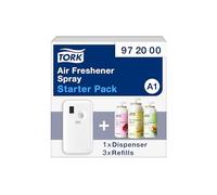 Tork Starter Pack pour Spray Désodorisant - 972000 - A1 - Distributeur + Recharges d'Aérosol Désodorisant (3 x 75 mL)