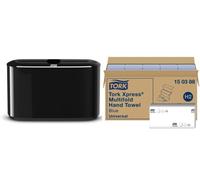 Tork Xpress Distributeur pour Essuie-Mains interfoliés - 552208 - Noir + Tork Xpress Essuie-Mains interfoliés - 150388 - qualité Universal pour Distributeur H2-2 Plis - 20 x 237 Feuilles