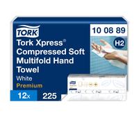 Tork Xpress Essuie-mains Compressés interfoliés double épaisseur doux H2 Premium - 100889 - Lot de 12 paquets de 225 feuilles blanches