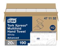 Tork Essuie-mains Xpress H2 – interfolié, double épaisseur, 100% fibres recyclées – Lot 20x190