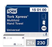 Tork Xpress Essuie-mains interfoliés - 150100 - Papiers d'essuyage pliés en Z qualité Universal pour Distributeur H2 - Essuie-mains en papier 1 pli blanc - 21 x 230 feuilles, Moyen