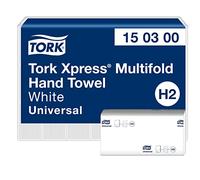Tork Xpress Essuie-mains interfoliés - 150300 - Papiers d'essuyage pliés en M, qualité Universal pour Distributeur H2 - Essuie-mains en papier, grand format, 2 plis, blanc - 21 x 160 feuilles