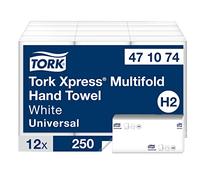 Tork Xpress Essuie-mains interfoliés - 471074 - Papiers d'essuyage pliés en Z, qualité Universal pour Distributeur H2 - Essuie-mains en papier, 1 pli, blanc - 12 x 250 feuilles