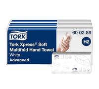 Tork Xpress® Essuie-mains interfoliés doux blancs H2, Advanced, 2 plis, pliage en Z, absorbants, 21 x 180 feuilles, 600289