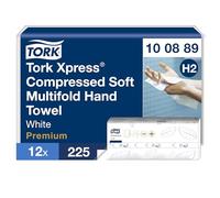 Tork Xpress komprimierte weiche Multifold-Papierhandtücher Weiß H2, Premium, 2-lagig, Z-Falz, saugfähig, 12 x 225 Tücher, 100889
