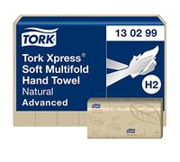 Tork Xpress Essuie-mains interfoliés doux naturels H2, Advanced, Indéchirables, 2 plis, 21 x 180 feuilles, 130299