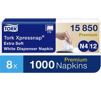 TORK 15850 Xpressnap Serviettes Extra Douces N4 Convient pour Distributeur de Serviettes Interfold N4 Blanc 8 x 1000 (10,7 x 16,5 cm)