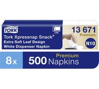 Tork Xpressnap Snack Extra Soft Serviette pour distributeur, Blanc imprimé feuille, 8 x 500 Serviettes