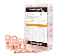 TorKettle UL Listed Wire Lugs50pcs Battery Cable Closed Ends Bare Copper Eyelets Tubular Ring Terminal Connectors Assortment Kit-10 Sizes