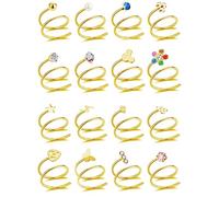 Tornito Lot de 16 anneaux de nez doubles pour piercing simple, papillon, foudre, perle serpent, boucles d'oreilles créoles torsadées brillantes en oxyde de zirconium pour femme, 20 g, ton argent et or