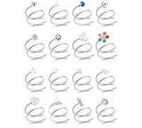 Tornito Lot de 16 anneaux de nez doubles pour piercing simple, papillon, foudre, perle serpent, boucles d'oreilles créoles torsadées brillantes en oxyde de zirconium pour femme, 20 g, ton argent et or