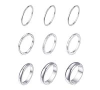 Tornito Lot de 9 bagues d'éternité empilables en acier inoxydable pour femme, taille 4-10, argenté, or rose, Acier inoxydable, argenté, Aucune pierre précieuse