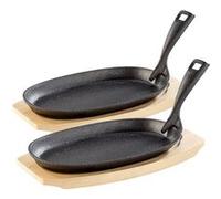 Tornwald-Schmiede Poêles : 2 poêles de service professionnelles en fonte, avec soucoupe, 24 x 14 x 2,2 cm, 820 g (petites poêles à servir, poêles à griller en fonte, plaques de grillades)