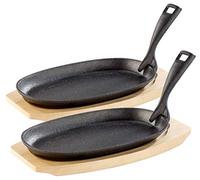 Tornwald-Schmiede Poêles : 2 poêles de service professionnelles en fonte, avec soucoupe, 24 x 14 x 2,2 cm, 820 g (petites poêles à servir, poêles à griller en fonte, plaques de grillades)