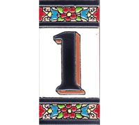 TORO DEL ORO Numéros de maison. Lettres et chiffres en mosaïque. Céramique émaillée, technique de corde sèche peinte à la main. Noms et adresses. Blue Arch Design 5,5x10,5 cm (numéro un "1")