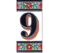 TORO DEL ORO Numéros de maison. Lettres et chiffres en mosaïque. Céramique émaillée, technique de corde sèche peinte à la main. Noms et adresses. Blue Arch Design 5,5x10,5 cm (numéro neuf "9")