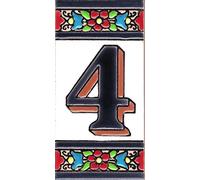 TORO DEL ORO Numéros de maison. Lettres et chiffres en mosaïque. Céramique émaillée, technique de corde sèche peinte à la main. Noms et adresses. Blue Arch Design 5,5x10,5 cm (numéro quatre "4")