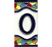TORO DEL ORO Numéros de maison. Lettres et chiffres en mosaïque. Céramique émaillée, technique de corde sèche peinte à la main. Noms et adresses. Motif mosaïque moyen 5,5x10,5 cm (Numéro zéro "0")