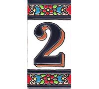 TORO DEL ORO Numéros de maison. Lettres et chiffres en mosaïque. Céramique émaillée, technique de corde sèche peinte à la main. Noms et adresses. Motif mosaïque moyen 5,5x10,5 cm (numéro deux "2")