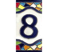 TORO DEL ORO Numéros de maison. Lettres et chiffres en mosaïque. Céramique émaillée, technique de corde sèche peinte à la main. Noms et adresses. Motif mosaïque moyen 5,5x10,5 cm (Numéro huit "8")