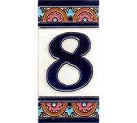 TORO DEL ORO Numéros de maison. Lettres et chiffres en mosaïque. Céramique émaillée, technique de corde sèche peinte à la main. Noms et adresses. Motif mosaïque moyen 5,5x10,5 cm (numéro huit "8")