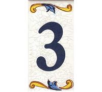 TORO DEL ORO Numéros de maison. Lettres et chiffres en mosaïque. Décalque en céramique. Noms et adresses en céramique. Grand Craquelé Design 7,5x15 cm (numéro trois "3")