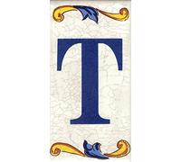 TORO DEL ORO Numéros de maison. Lettres et chiffres en mosaïque. Décalque en céramique. Style craquelé. Noms et adresses. Grand Craquelé Design 5 x 10 cm (lettre "t")