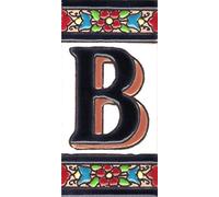 TORO DEL ORO Numéros de maison. Numéros et lettres en carreaux de céramique émaillée, peints à la main technique Corde Sèche. Noms et adresses. Design Fleur Moyenne 5,5x10,5 cm (Lettre "B")