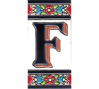 TORO DEL ORO Numéros de maison. Numéros et lettres en carreaux de céramique émaillée, peints à la main technique Corde Sèche. Noms et adresses. Design Fleur Moyenne 5,5x10,5 cm (Lettre "F")