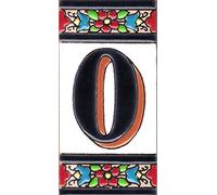 TORO DEL ORO Numéros de maison. Numéros et lettres en carreaux en céramique émaillée, peints à la main technique Corde Sèche. Noms et adresses. Design Fleur Moyenne 5,5x10,5 cm (Lettre "O")