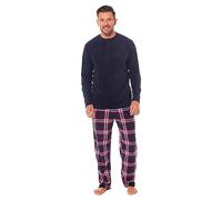 Toro Rocco Pyjama en polaire à manches longues pour homme - Vêtement de nuit doux - Haut et pantalon à carreaux - Chaud et confortable pour l'hiver, bleu marine, L